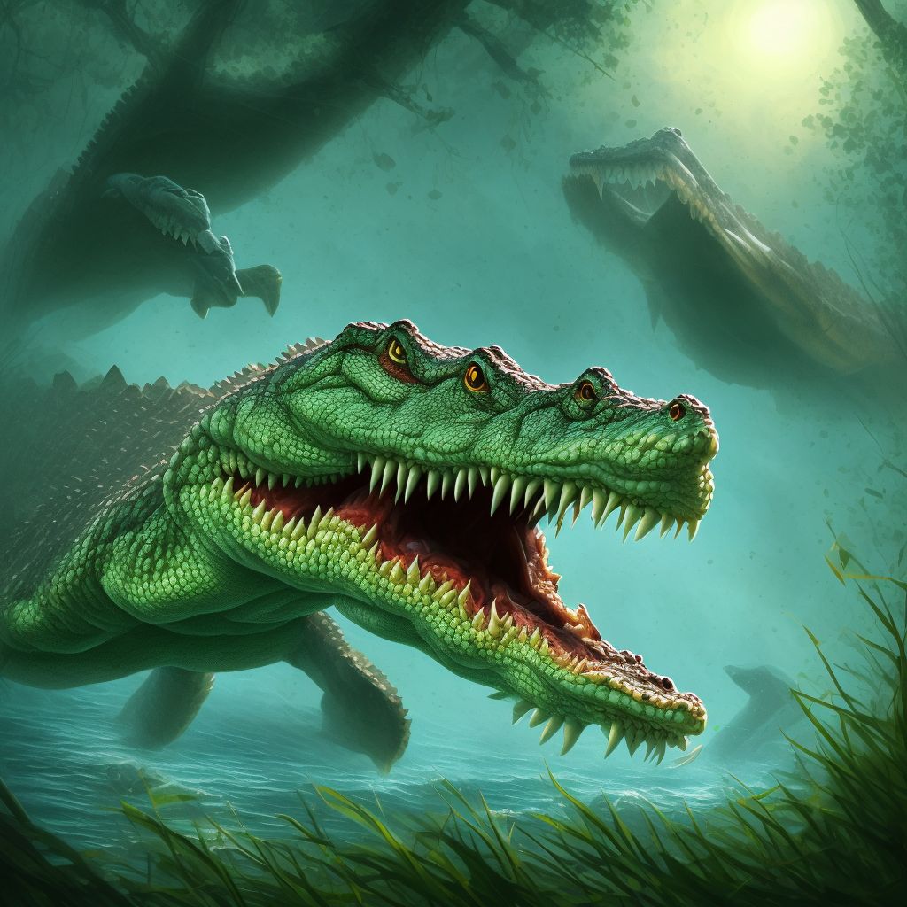 Struck by crocodile, initial encounter digital illustration