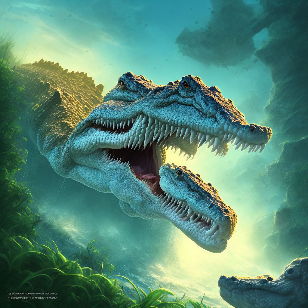 Struck by crocodile, subsequent encounter digital illustration