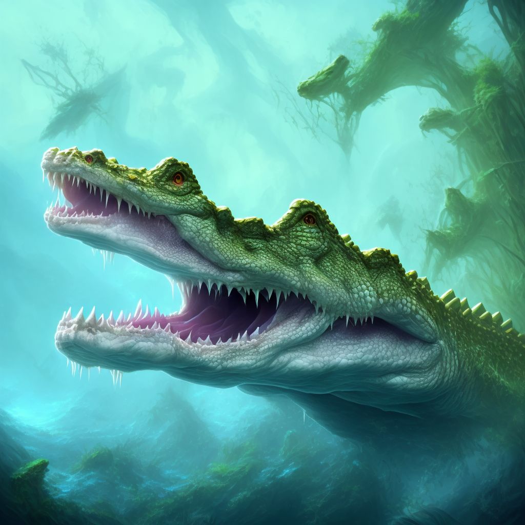 Struck by crocodile, sequela digital illustration