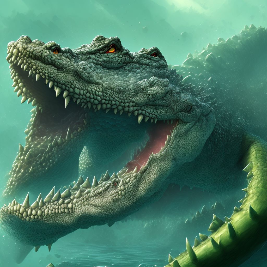 Crushed by crocodile, initial encounter digital illustration