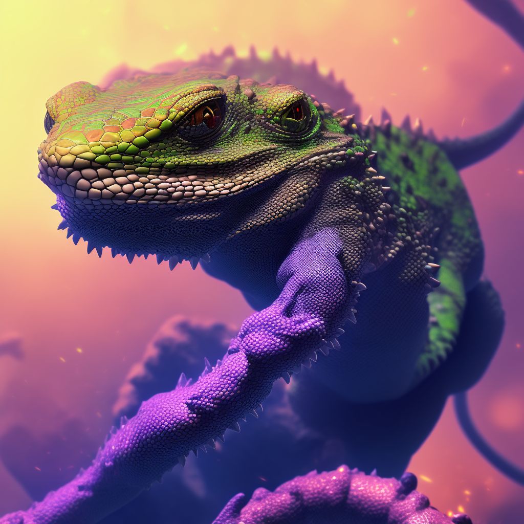 Struck by nonvenomous lizards, sequela digital illustration