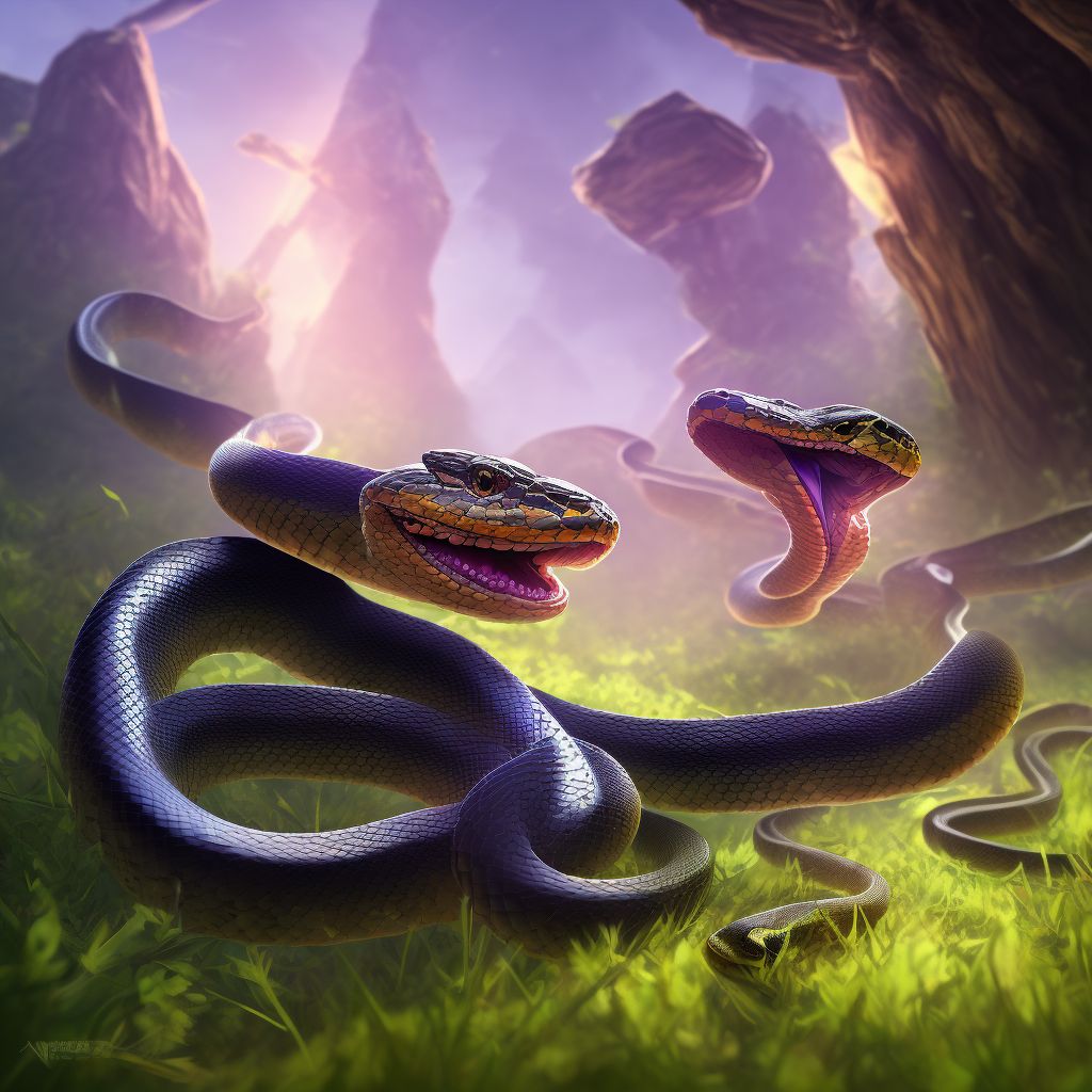 Struck by nonvenomous snake, initial encounter digital illustration