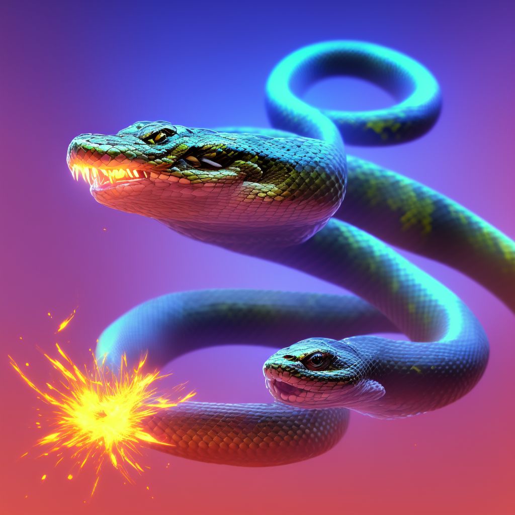 Struck by nonvenomous snake, subsequent encounter digital illustration