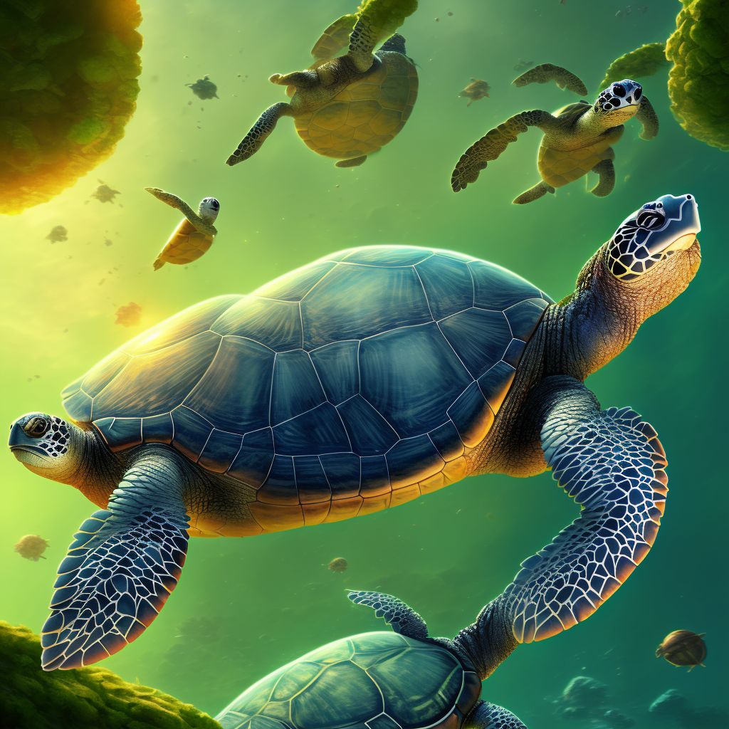 Bitten by turtle, subsequent encounter digital illustration