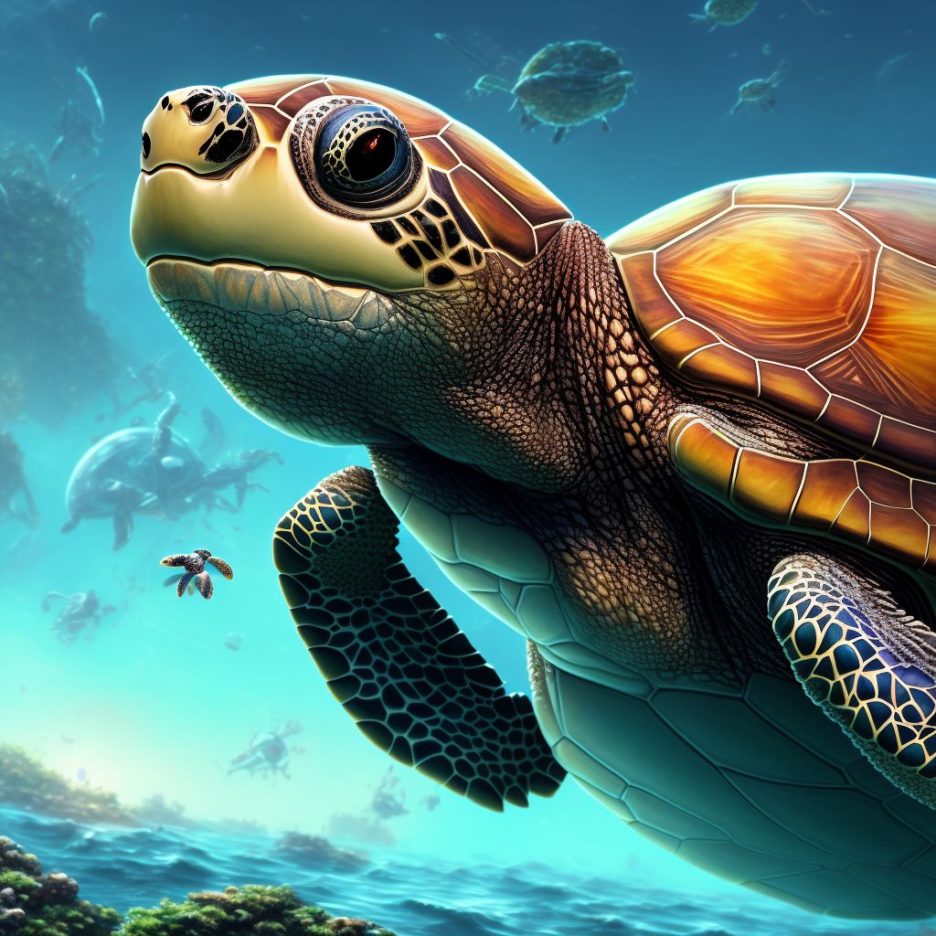 Other contact with turtle, subsequent encounter digital illustration