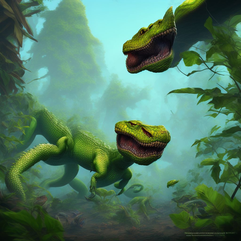 Struck by other nonvenomous reptiles, initial encounter digital illustration