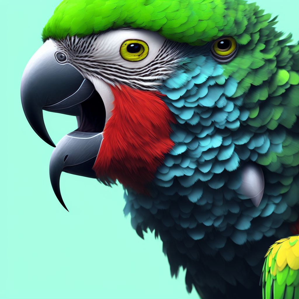 Struck by parrot, initial encounter digital illustration