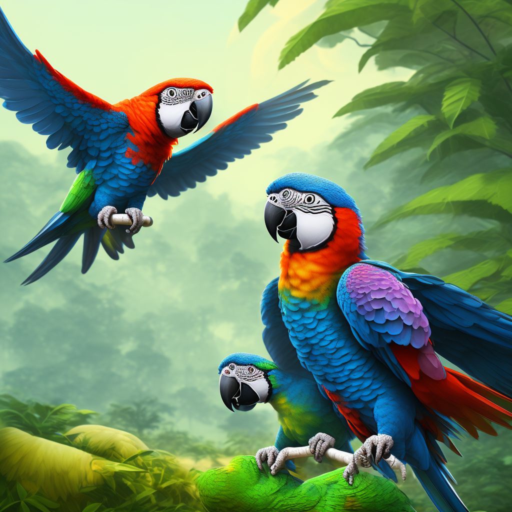 Other contact with parrot, initial encounter digital illustration