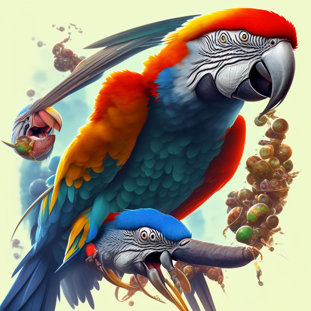 Bitten by macaw, sequela digital illustration