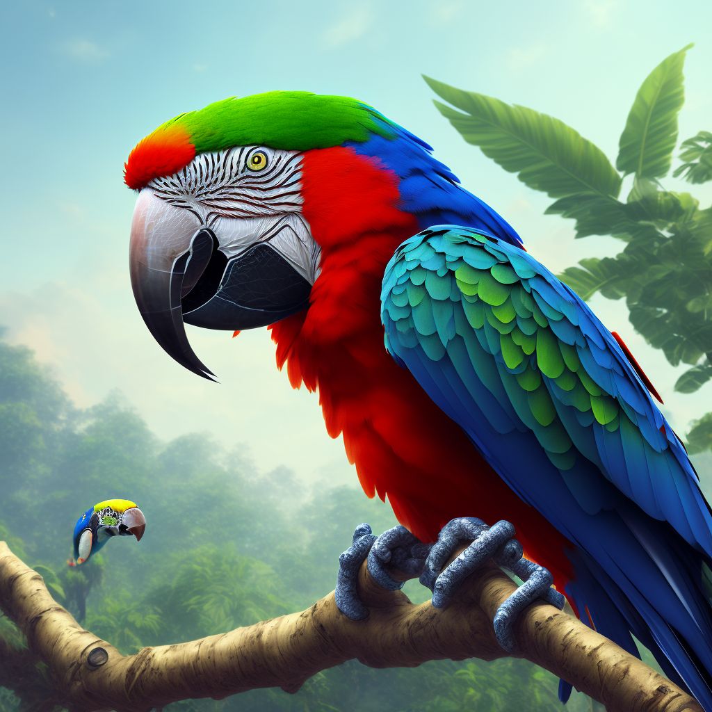 Struck by macaw, subsequent encounter digital illustration