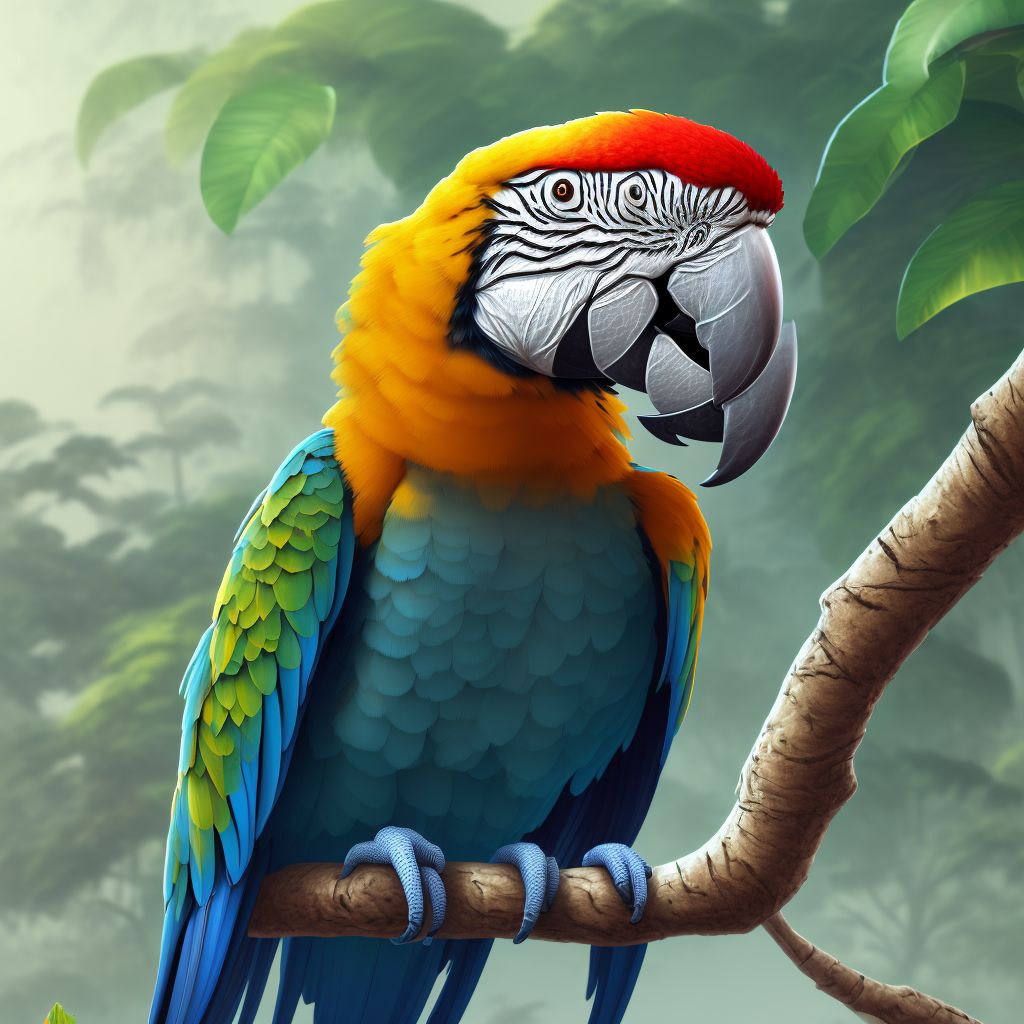 Other contact with macaw, initial encounter digital illustration