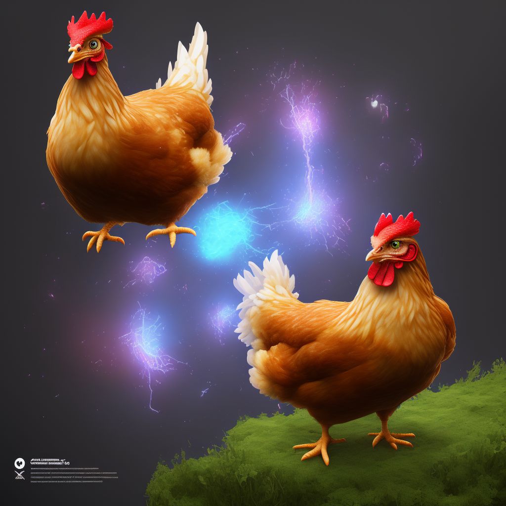 Struck by chicken, initial encounter digital illustration