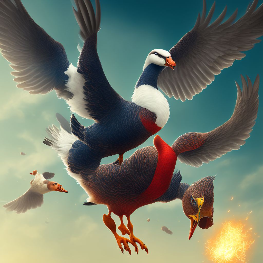 Struck by goose, initial encounter digital illustration