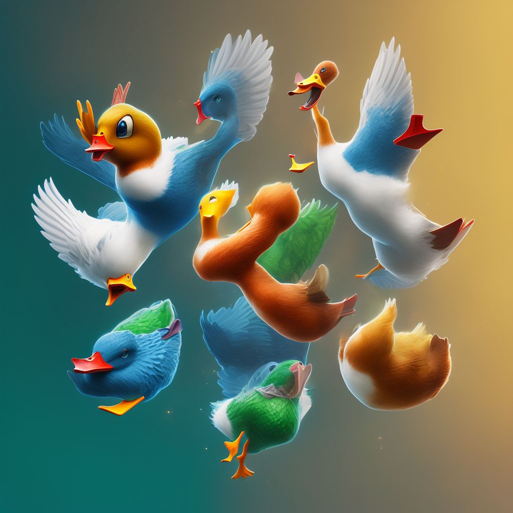 Struck by duck, initial encounter digital illustration