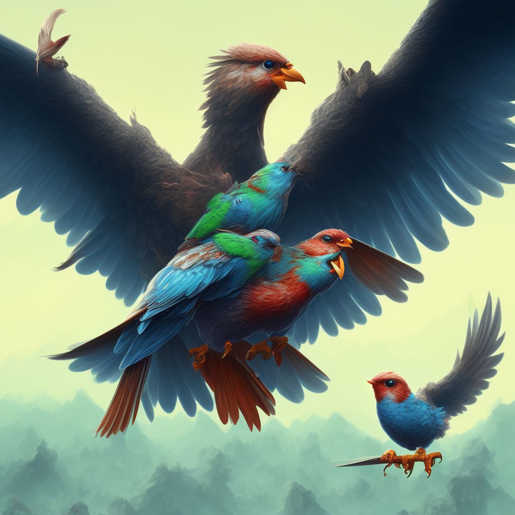 Struck by other birds, subsequent encounter digital illustration