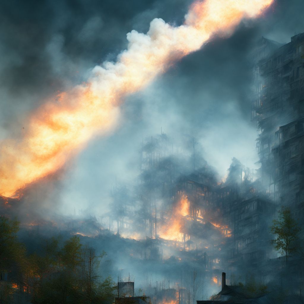 Exposure to smoke in uncontrolled fire in building or structure, subsequent encounter digital illustration