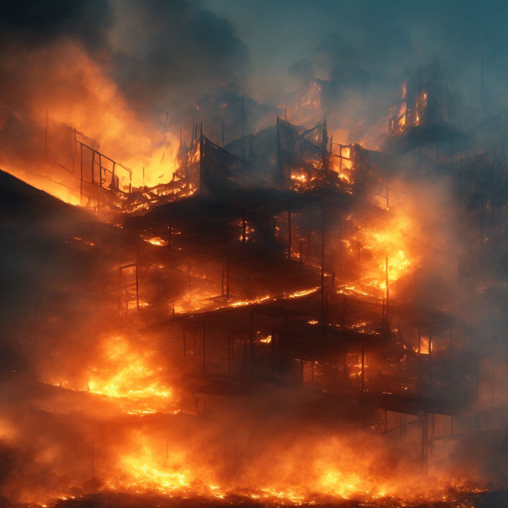 Exposure to smoke in uncontrolled fire in building or structure, sequela digital illustration