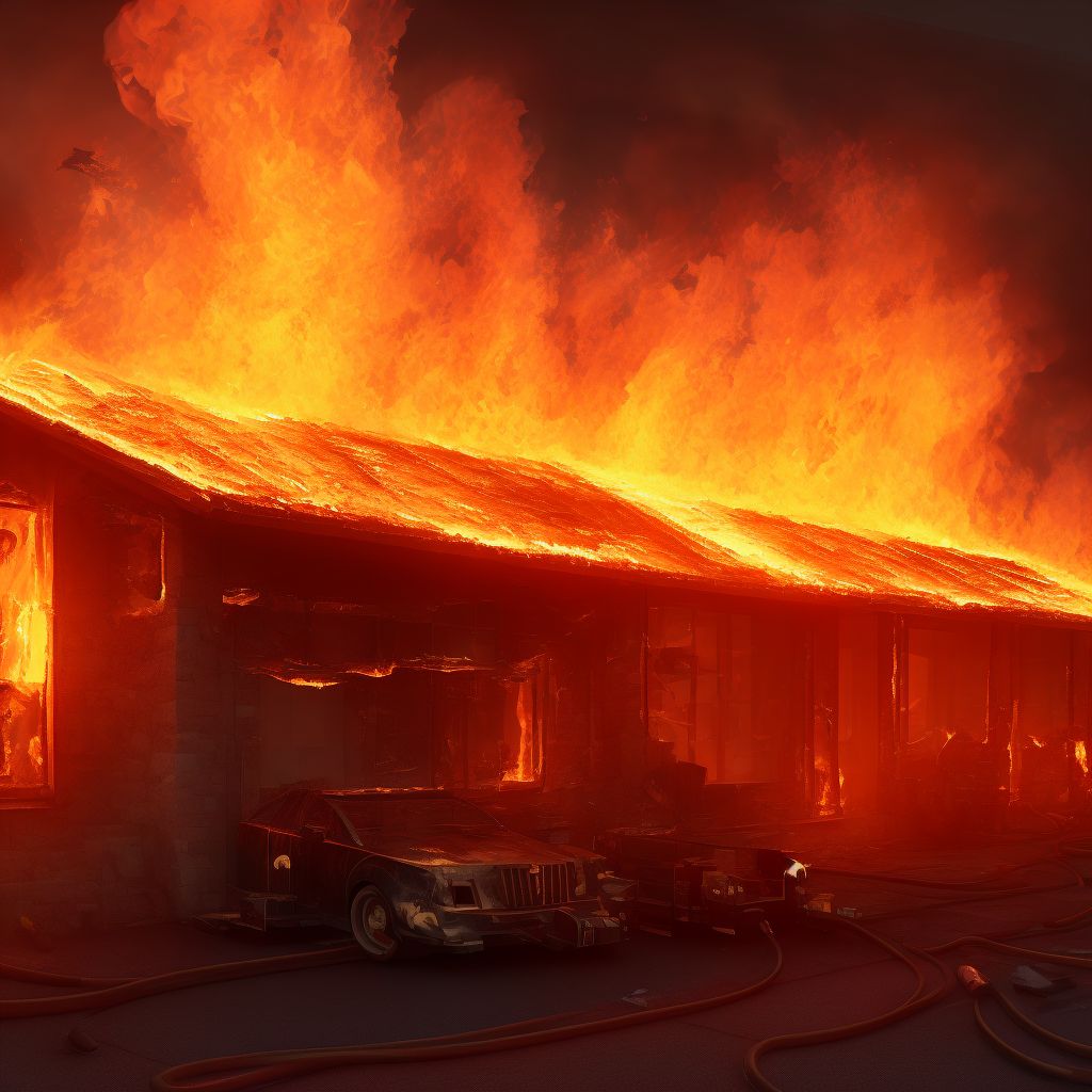 Exposure to flames in controlled fire in building or structure, initial encounter digital illustration