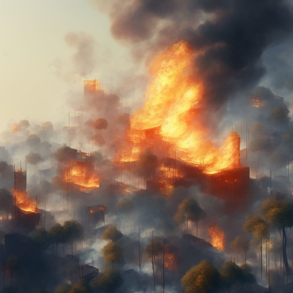 Exposure to smoke in controlled fire in building or structure, sequela digital illustration