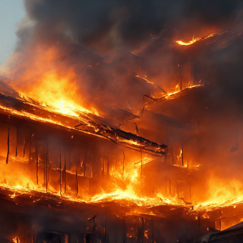 Fall from burning building or structure in controlled fire, sequela digital illustration