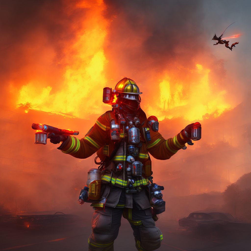 Jump from burning building or structure in controlled fire, initial encounter digital illustration