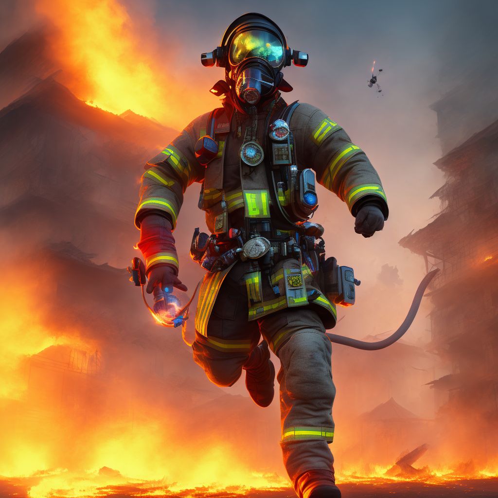 Jump from burning building or structure in controlled fire, sequela digital illustration