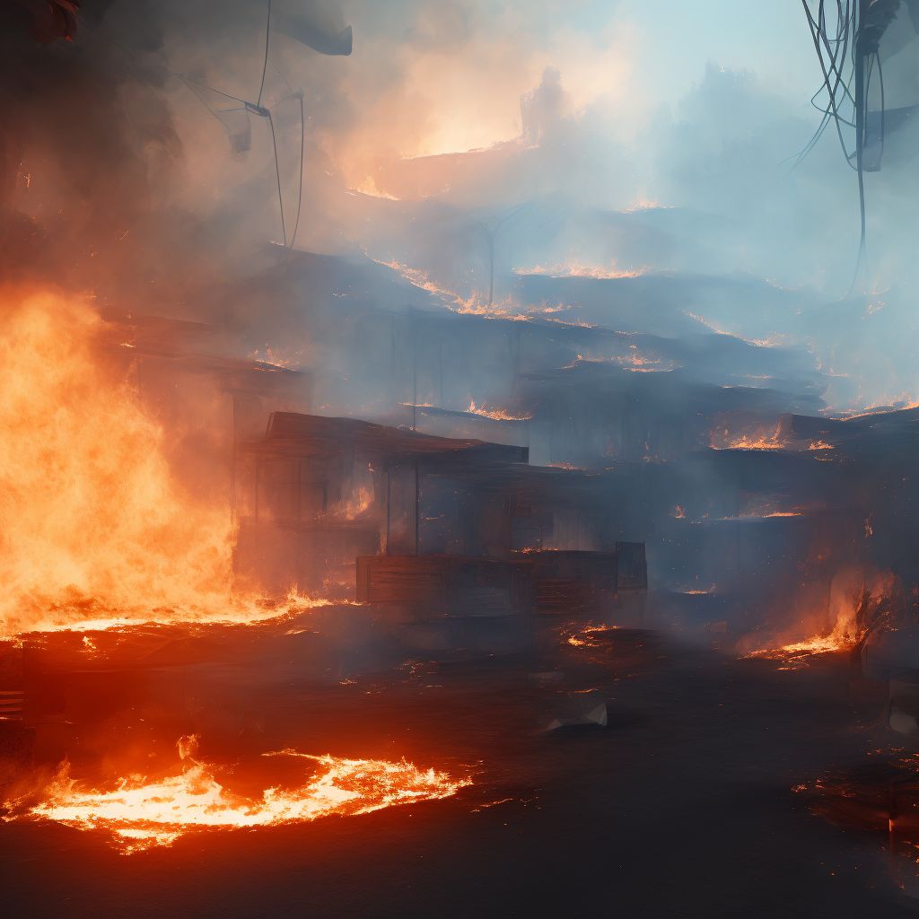 Exposure to bed fire due to other burning material, sequela digital illustration