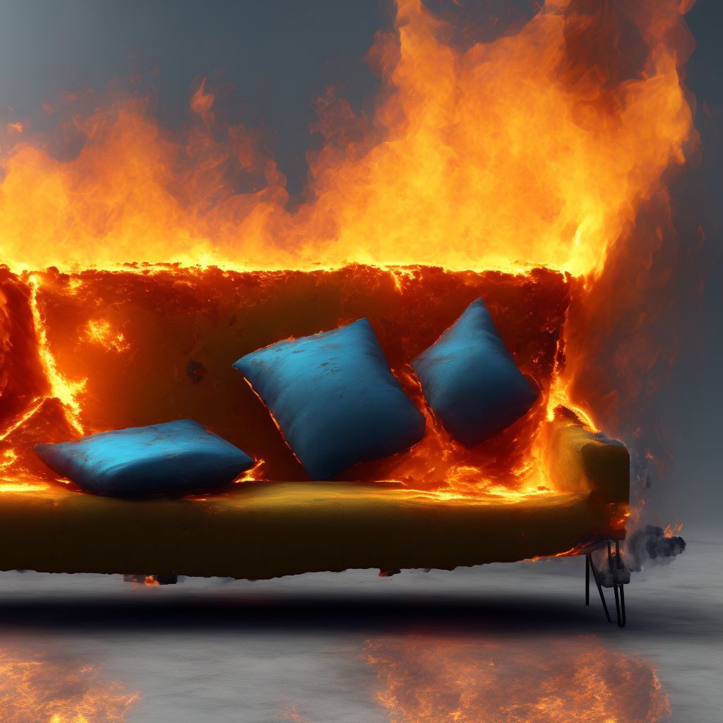 Exposure to sofa fire due to unspecified burning material, sequela digital illustration