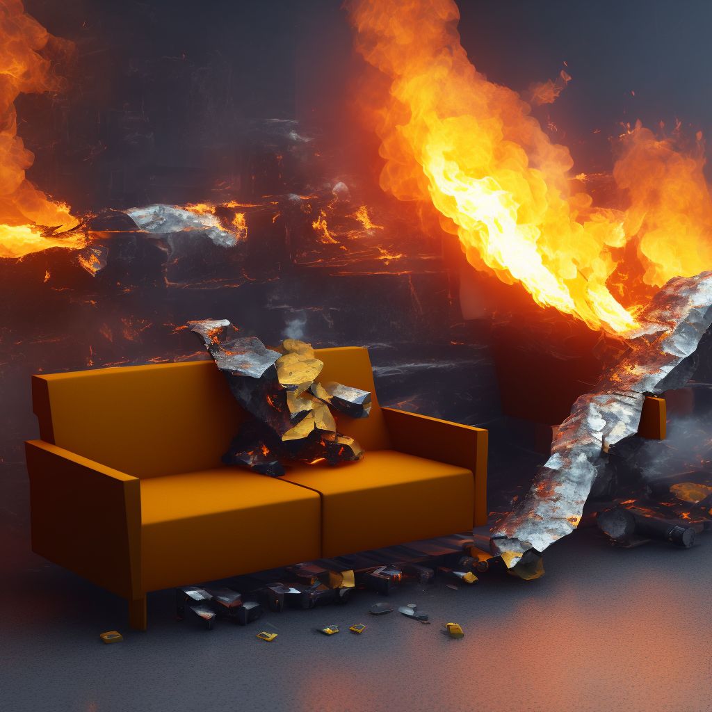 Exposure to sofa fire due to burning cigarette, initial encounter digital illustration