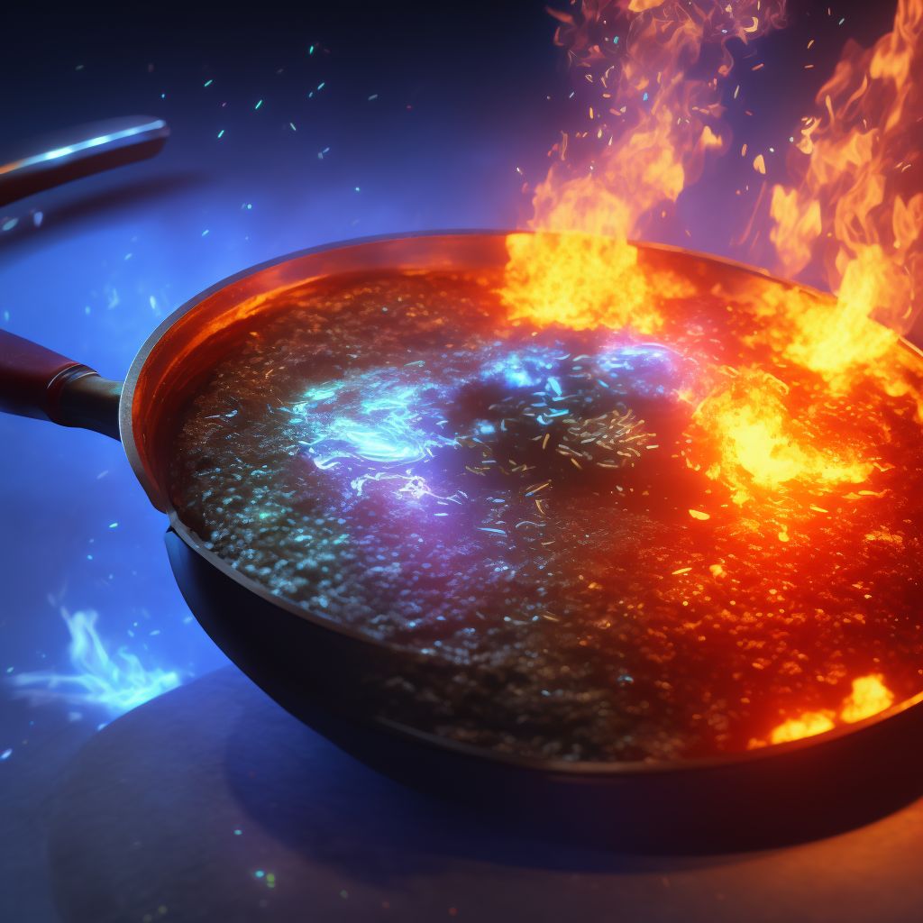 Contact with hot saucepan or skillet, initial encounter digital illustration