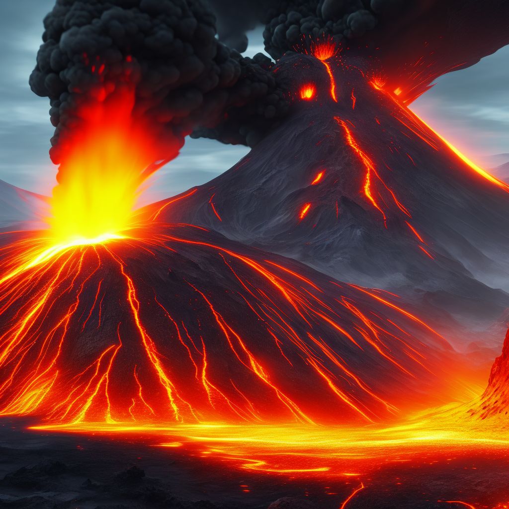 Volcanic eruption, initial encounter digital illustration