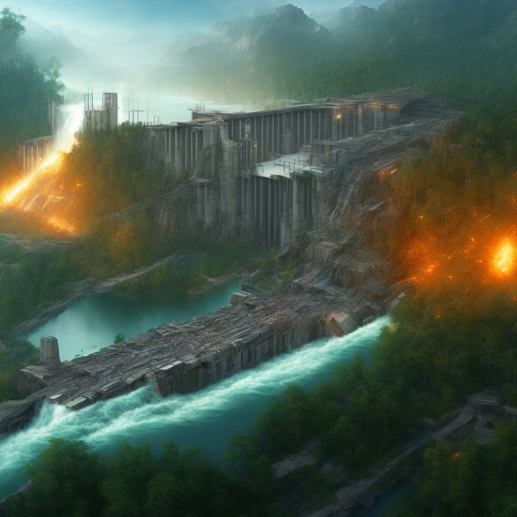 Collapse of dam or man-made structure causing earth movement, sequela digital illustration