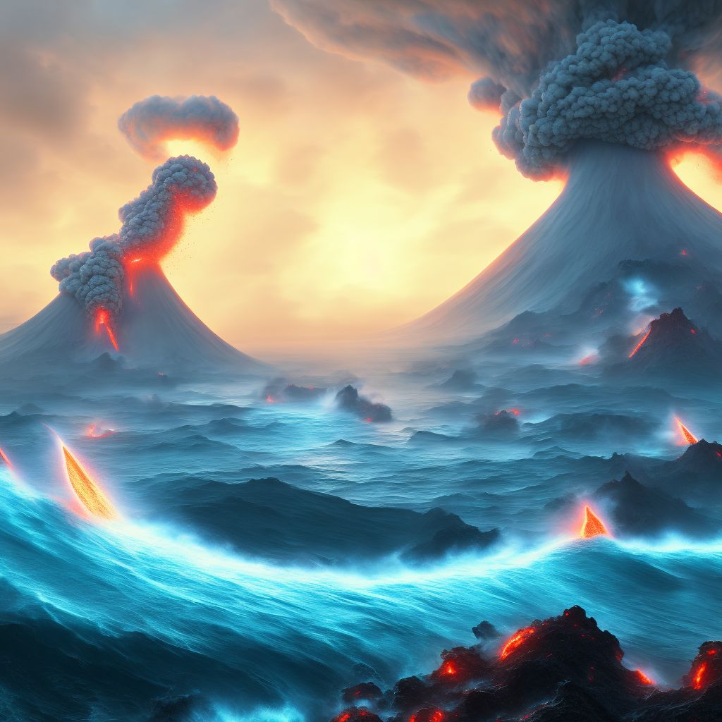 Tidal wave due to earthquake or volcanic eruption, sequela digital illustration