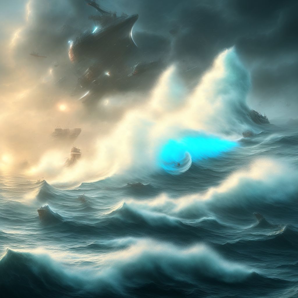 Tidal wave due to storm, initial encounter digital illustration