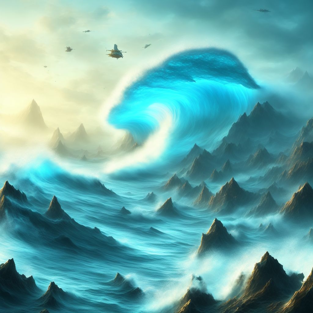 Tidal wave due to landslide, sequela digital illustration