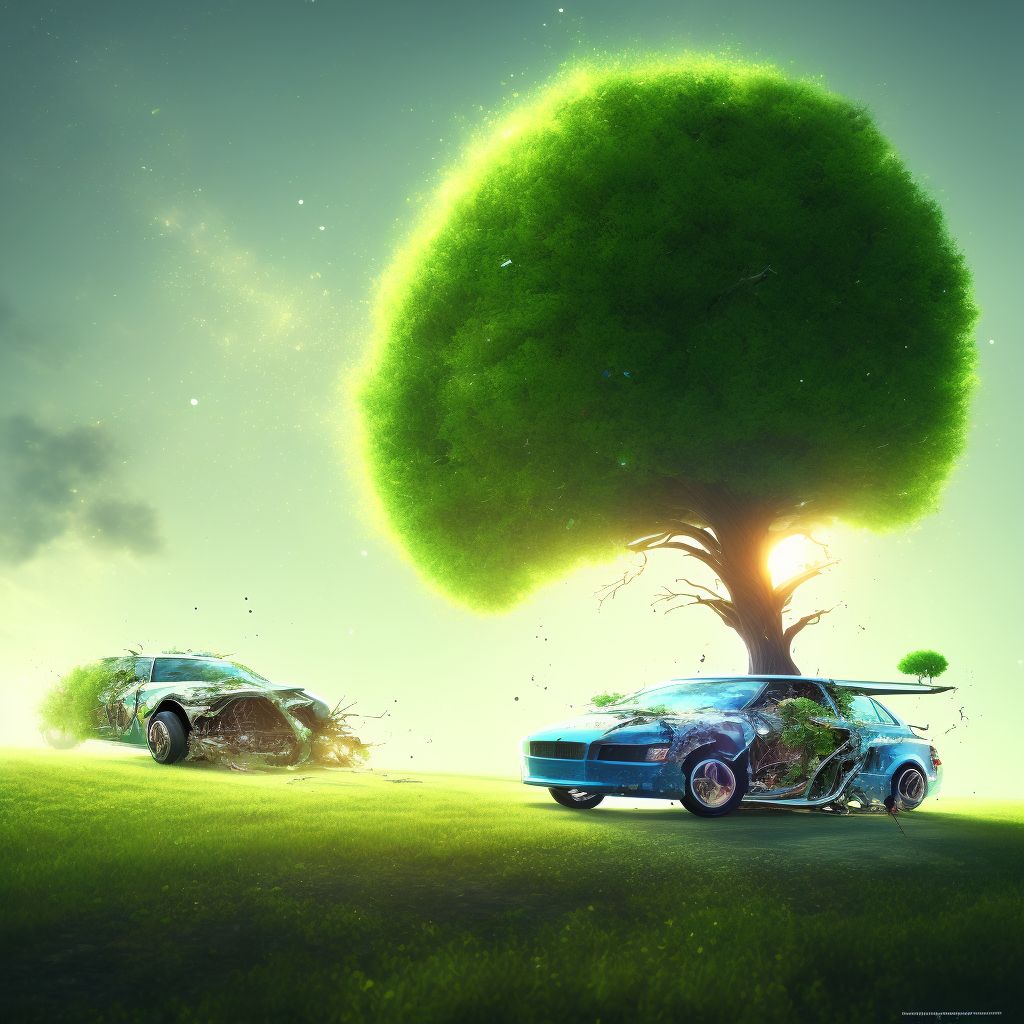 Intentional collision of motor vehicle with tree, subsequent encounter digital illustration