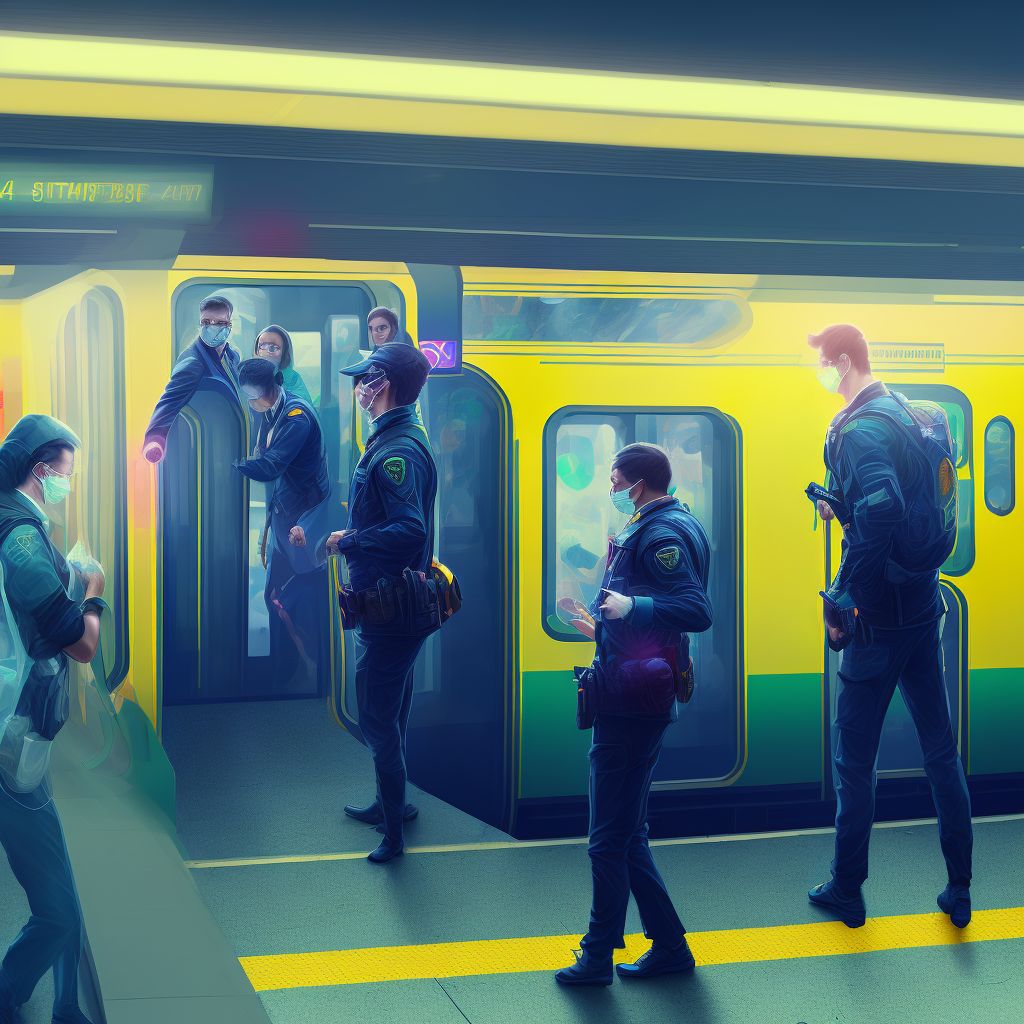 Assault by pushing or placing victim in front of (subway) train, initial encounter digital illustration