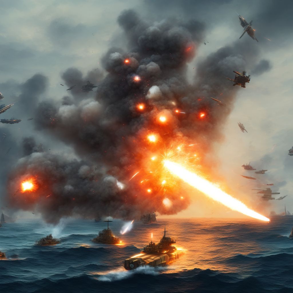 War operations involving explosion of sea-based artillery shell, military personnel, sequela digital illustration