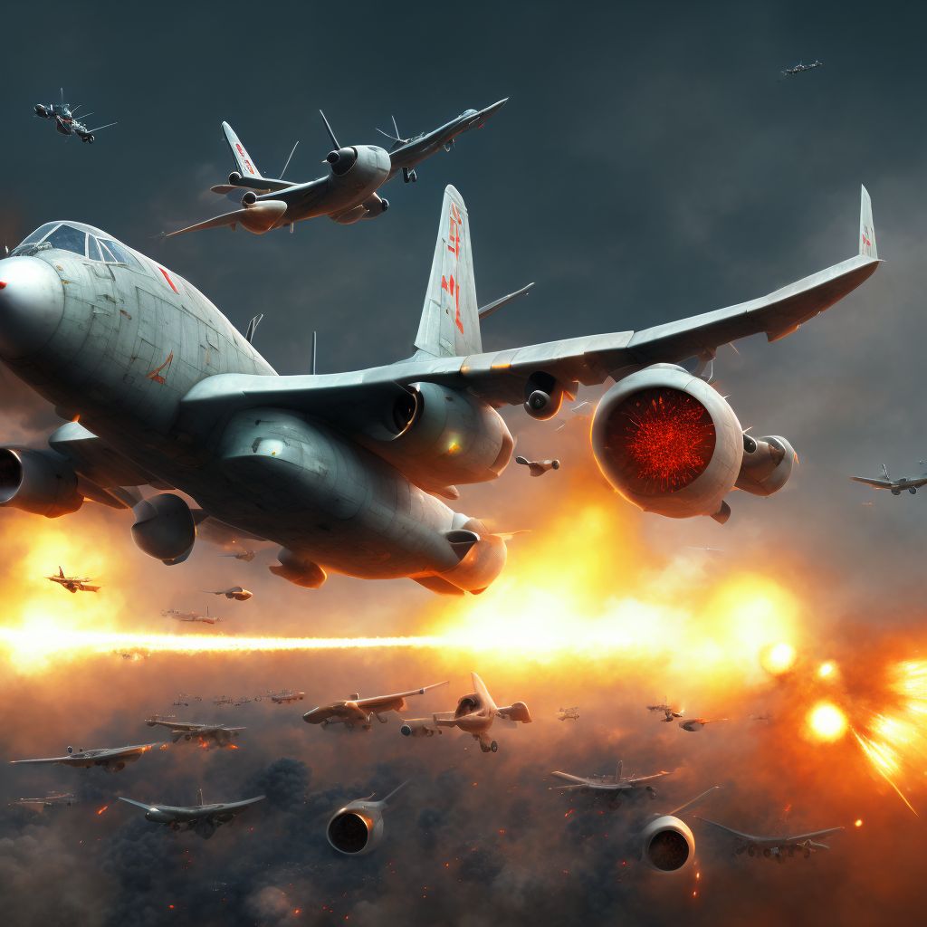 War operations involving unspecified destruction of aircraft, civilian, initial encounter digital illustration