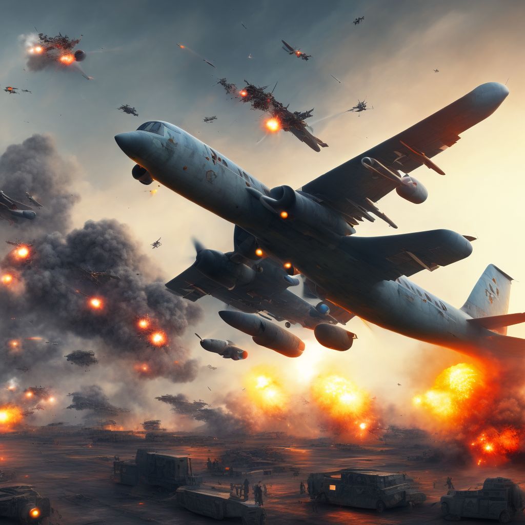 War operations involving destruction of aircraft due to enemy fire or explosives, civilian, subsequent encounter digital illustration