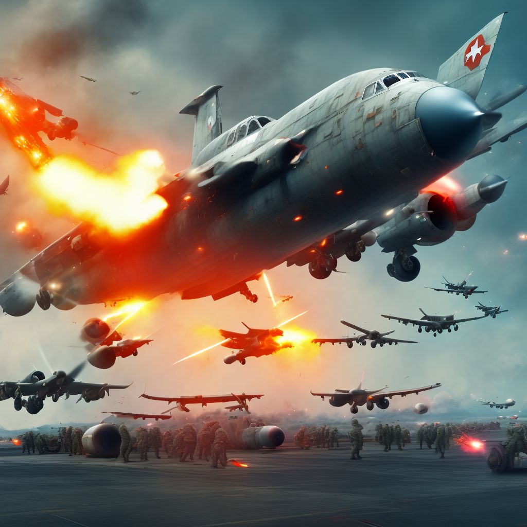 War operations involving destruction of aircraft due to collision with other aircraft, military personnel, initial encounter digital illustration