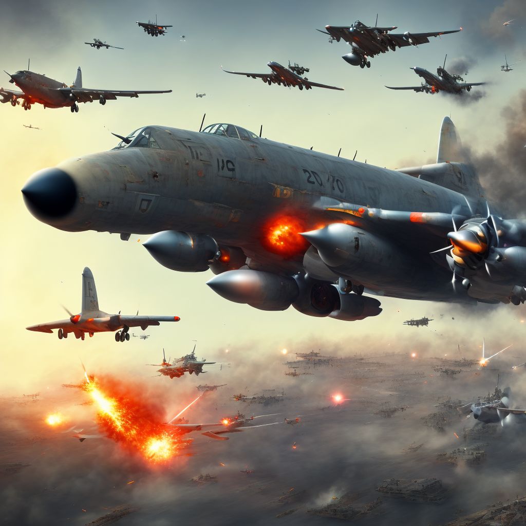 War operations involving destruction of aircraft due to collision with other aircraft, military personnel, subsequent encounter digital illustration