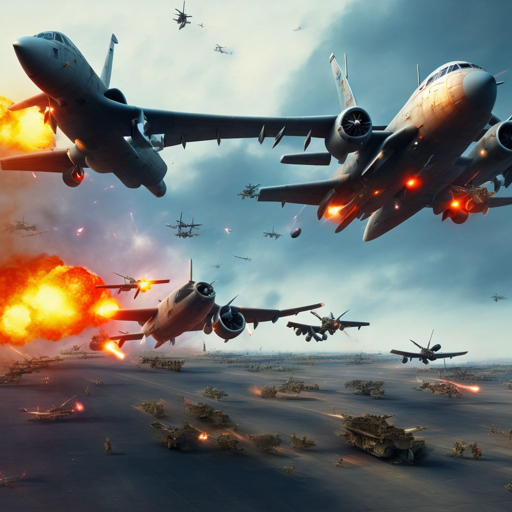 War operations involving destruction of aircraft due to collision with other aircraft, military personnel, sequela digital illustration