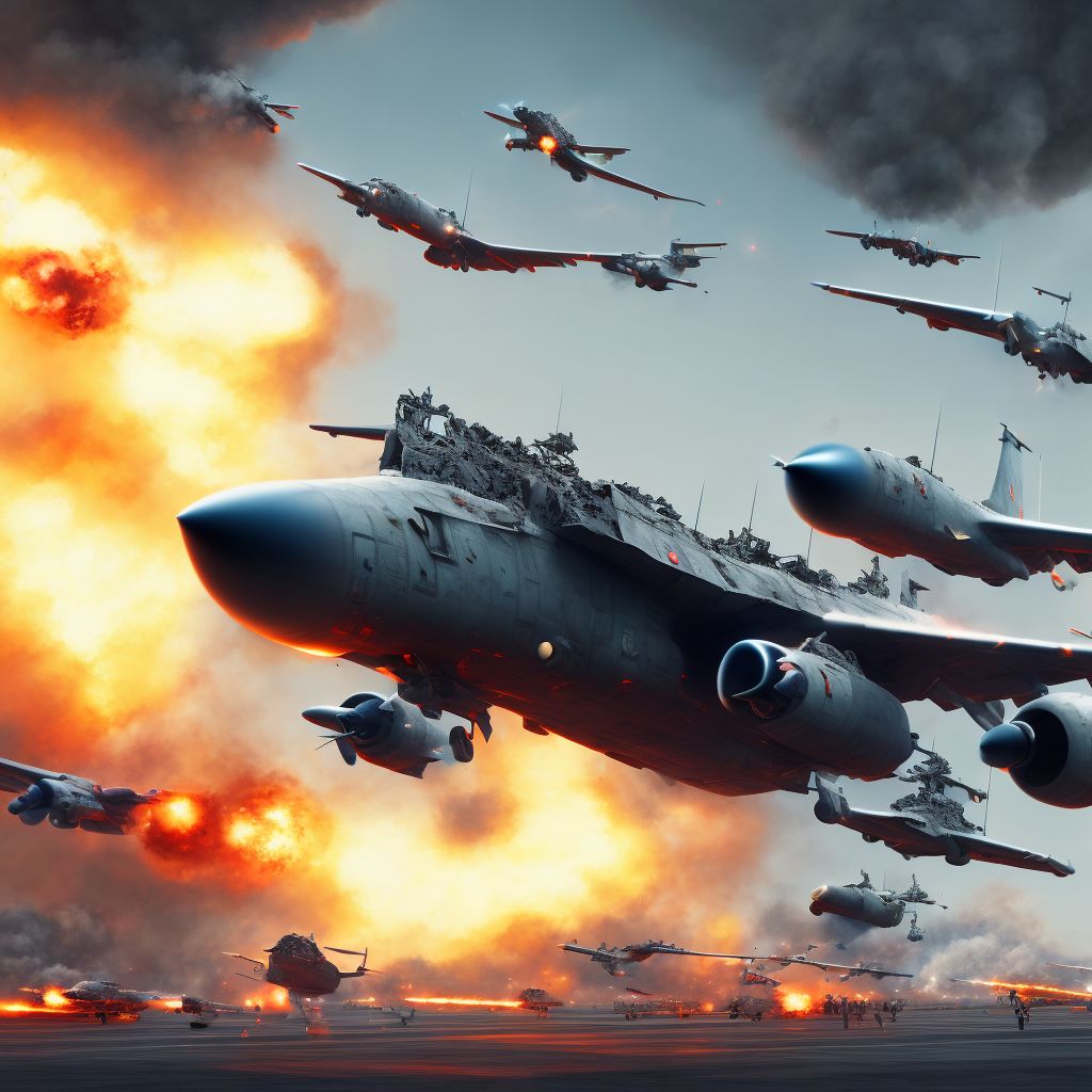 War operations involving destruction of aircraft due to onboard fire, military personnel, subsequent encounter digital illustration