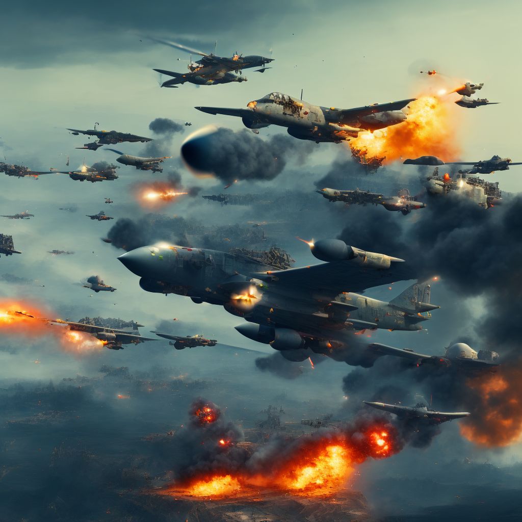 War operations involving destruction of aircraft due to onboard fire, military personnel, sequela digital illustration