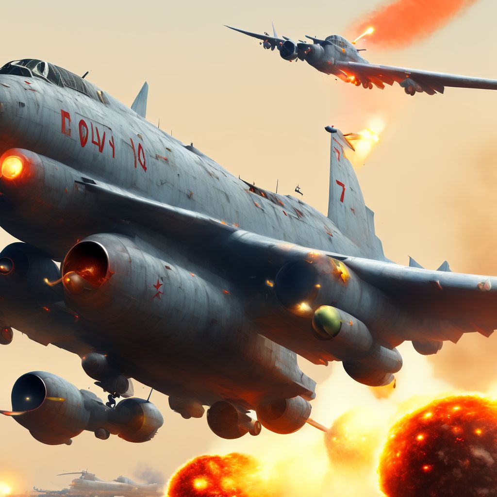 War operations involving destruction of aircraft due to accidental detonation of onboard munitions and explosives, civilian, initial encounter digital illustration