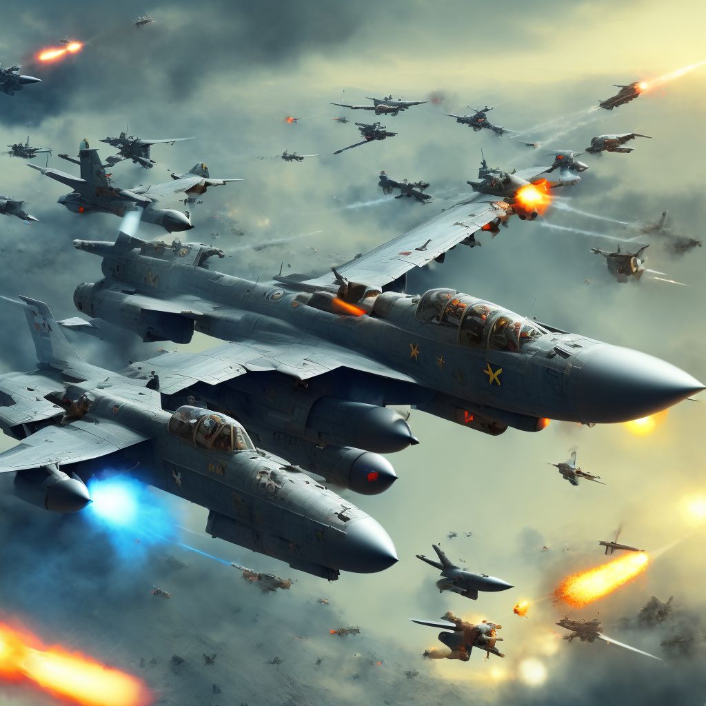 War operations involving other destruction of aircraft, military personnel, initial encounter digital illustration