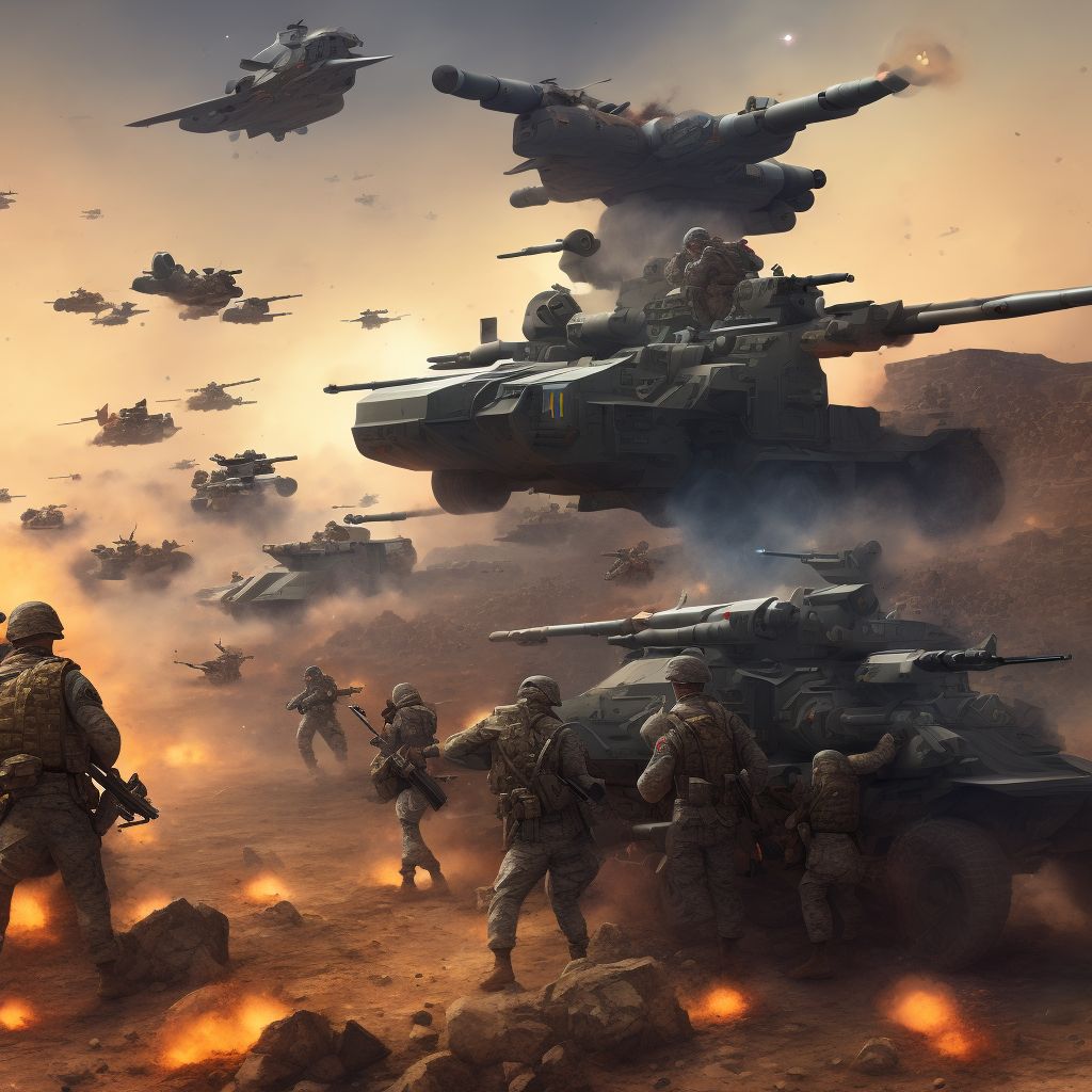 War operations involving firearms pellets, military personnel, sequela digital illustration