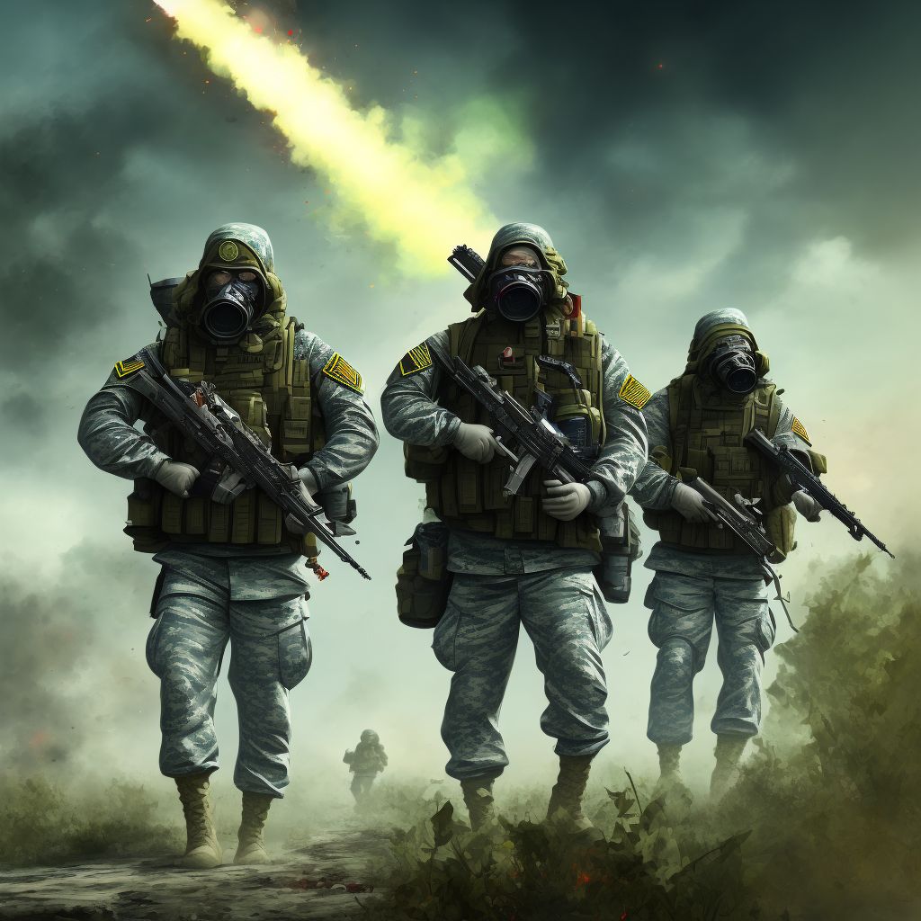 War operations involving chemical weapons and other forms of unconventional warfare, military personnel, sequela digital illustration