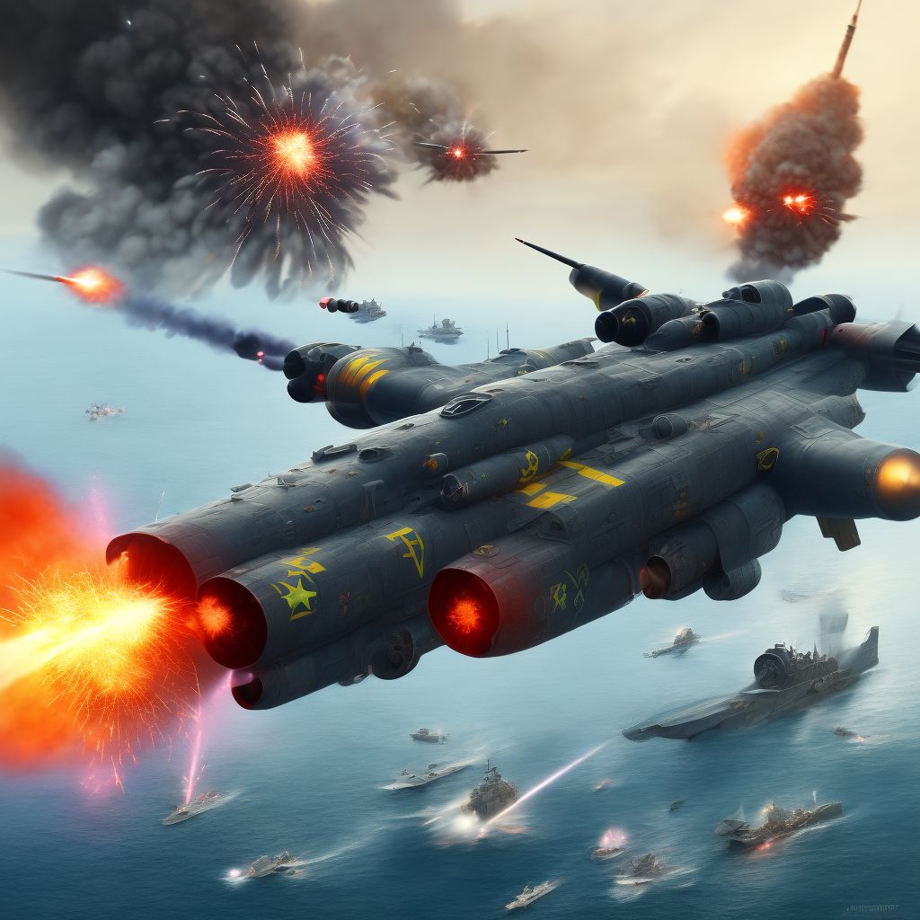 Military operations involving explosion of torpedo, military personnel, subsequent encounter digital illustration